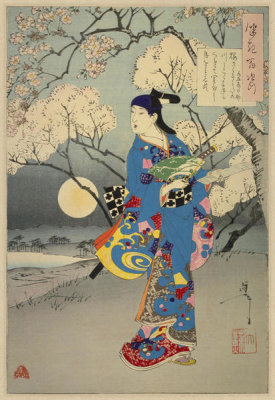 Tsukioka Yoshitoshi - Cherry Blossom by the Sumida River... - Mizuki Tatsunosuke. From the series: One Hundred Aspects of the Moon