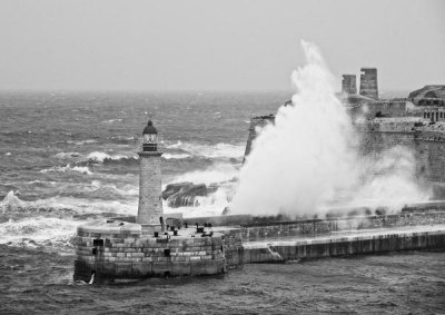 Pangea Images - Lighthouse in the Storm (B&W)