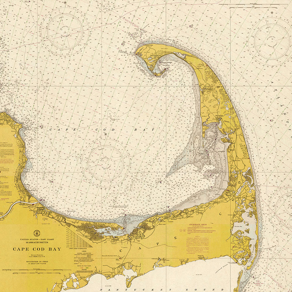 NOAA Historical Map and Chart Collection, Nautical Chart - Cape Cod Bay ca. 1970 - Sepia Tinted