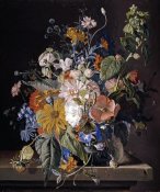 Jan Van Huysum - Poppies, Hollyhock, Morning Glory, Viola, Daisies