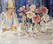 Marcel Jefferys - Femme a Table Chargee De Fleurs