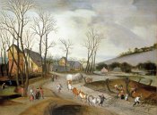 Abel Grimmer - Winter Landscape with Wagon and Peasants at Work