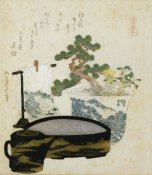 Hokusai - A Potted Dwarf Pine With Basin And Towel 1822
