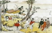 Hokusai - Courtiers Crossing A Bridge 1801