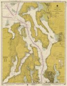 NOAA Historical Map and Chart Collection - Nautical Chart - Admiralty Inlet and Puget Sound to Seattle ca. 1975 - Sepia Tinted