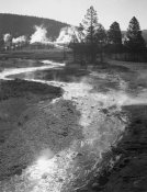 Ansel Adams - Stream winding back toward geyser, Central Geyser Basin, Yellowstone National Park, Wyoming, ca. 1941-1942