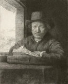 Rembrandt van Rijn - Rembrandt Drawing at a Window, 1648