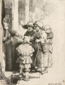 Rembrandt van Rijn - Beggars Receiving Alms at the Door of a House, 1648