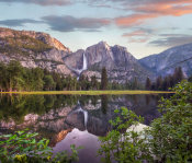 Tim Fitzharris - Yosemite Falls reflected in flooded Cook's Meadow, Yosemite Valley, Yosemite National Park, California