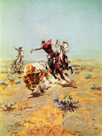 Charles M. Russell - Cowboy Roping a Steer