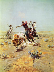 Charles M. Russell - Cowboy Roping A steer