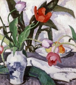 Samuel John Peploe - Red and Mauve Tulips In a Vase