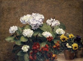 Henri Fantin-Latour - Hydrangeas, Wallflowers and Two Pots of Pansies