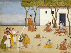 Kangra - Nobles Offering Gifts To a Group of Ascetics