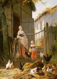 Eugene Remy Maes - Feeding The Chickens