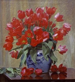 Peter Johan Schou - Tulips In a Porcelain Vase