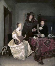 Gerard ter Borch - Young Woman Playing The Theorbo To Two Men