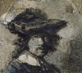 Rembrandt Van Rijn - Self Portrait With Cap of Feathers and a Whitecollar - Study