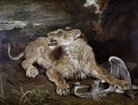 James Ward - A Lioness & a Heron