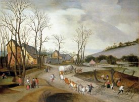 Abel Grimmer - Winter Landscape with Wagon and Peasants at Work