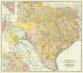 Unknown - Railroad And County Map Of Texas, 1882