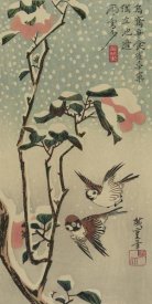 Ando Hiroshige - Sparrows and camellias in snow., 1840