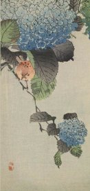 Unknown 19th Century Japanese Printmaker - Small bird and hydrangea