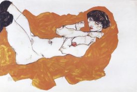 Egon Schiele - Reclining Female Nude On Red Drape