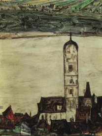 Egon Schiele - Stein On The Danube From The Kreuzberg 1913