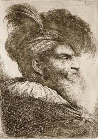Giovanni Benedetto Castiglione - Bearded Man Wearing a Bonnet with a Plume, ca. 1648-1650