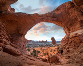 Tim Fitzharris - The Windows Section from Double Arch at sunrise, Arches National Park, Utah