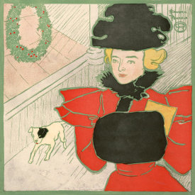 Edward Penfield - Woman and Dog on Holiday Shop - art detail from Harper's for Christmas, 1896