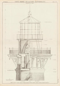 Department of Commerce. Bureau of Lighthouses - Cape Hatteras, North Carolina - Drawing of the Upper Part of the Lantern Tower for the Lighthouse, 1869