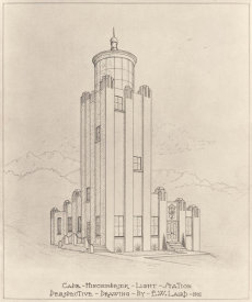Department of Commerce. Bureau of Lighthouses - Perspective Drawing of the Lighthouse at Cape Hinchinbrook, Alaska, 1931