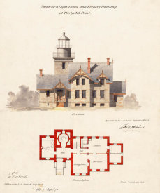 Department of Commerce. Bureau of Lighthouses - Elevation and Plan Drawing for the Lighthouse and Dwelling at Thirty Mile Point, New York, 1874
