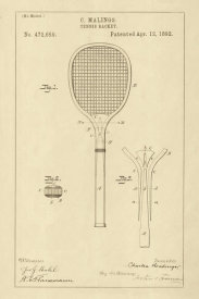 Department of the Interior. Patent Office. - Vintage Patent Illustrations: Tennis Racket, 1892