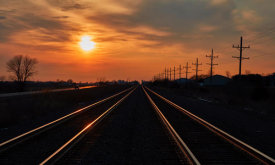 Carol Highsmith - Sunset on the train tracks near Somonauk, Illinois, 2020
