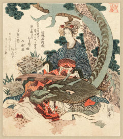 Gogaku Yajima - Ryū ko niban (Woman playing a koto with a dragon curled around her), ca. 1818-1830