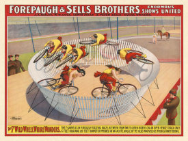 Strobridge Litho. Co. - Forepaugh and Sells Brothers Circus: The 7 Wild Wheel Whirl Wonders, ca 1902