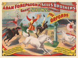 Strobridge Lith Co. - Adam Forepaugh and Sells Brothers Circus: The Orfords Equestrian Act, ca 1897