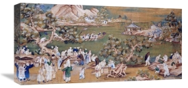 Chinese School - A Lake Scene With Figures Celebrating a Festival