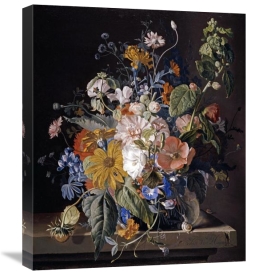Jan Van Huysum - Poppies, Hollyhock, Morning Glory, Viola, Daisies