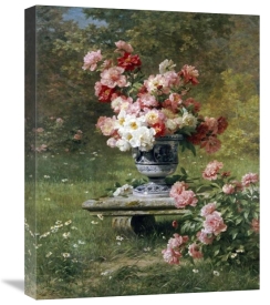Louis Marie Lemaire - Peonies In An Urn In a Garden