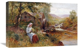 Ernest Walbourn - A Young Girl Picking Spring Flowers