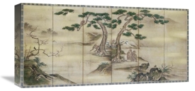 Kano School - Birds, Flowers and Monkeys Six-Panel Screen