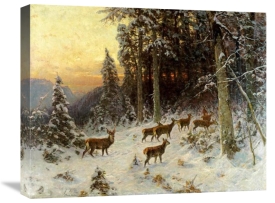 Arthur Julius Thiele - Deer In Winter Wooded Landscape