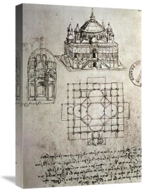 Leonardo Da Vinci - Sketch of a Square Church with Central Dome and Minaret