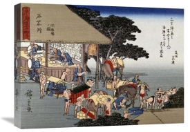 Hiroshige - Kusatsu, Coolies Resting at a Teahouse