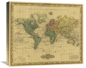 Henry S. Tanner - World on Mercators Projection, 1823 - Tea Stained