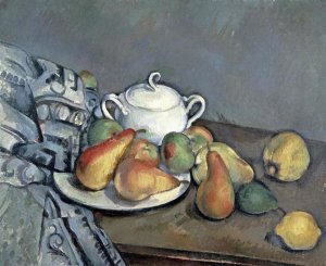 Paul Cezanne - Sugar Bowl, Pears and Curtain